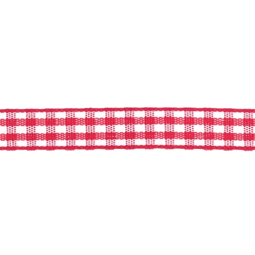 10 mm polyester gingham ribbon - Red - White x1m