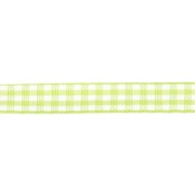 10 mm polyester gingham ribbon - Light green - White x1m
