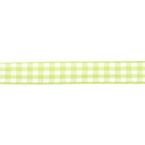 10 mm polyester gingham ribbon - Light green - White x1m