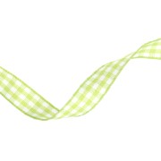10 mm polyester gingham ribbon - Light green - White x1m