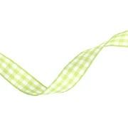 10 mm polyester gingham ribbon - Light green - White x1m