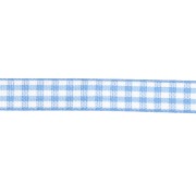 10 mm polyester gingham ribbon - Light blue - White x1m
