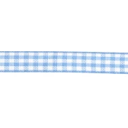 10 mm polyester gingham ribbon - Light blue - White x1m