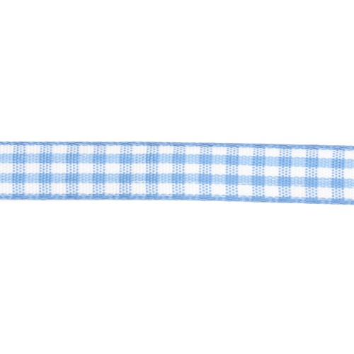 10 mm polyester gingham ribbon - Light blue - White x1m