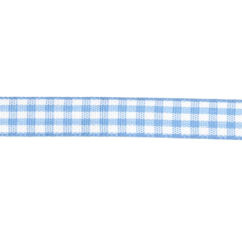 10 mm polyester gingham ribbon - Light blue - White x1m