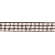 10 mm polyester gingham ribbon - Brown - White x1m