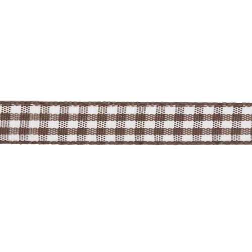 10 mm polyester gingham ribbon - Brown - White x1m