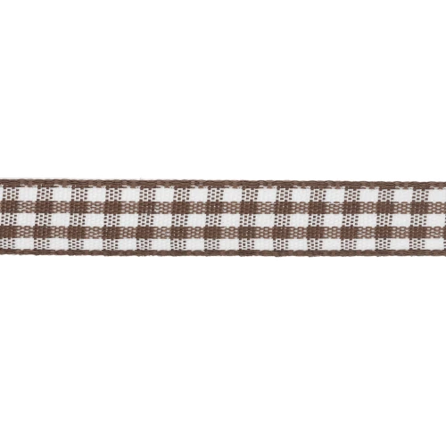 10 mm polyester gingham ribbon - Brown - White x1m