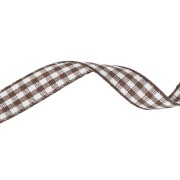 10 mm polyester gingham ribbon - Brown - White x1m