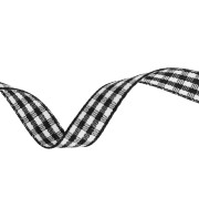 10 mm polyester gingham ribbon - Black - White x1m