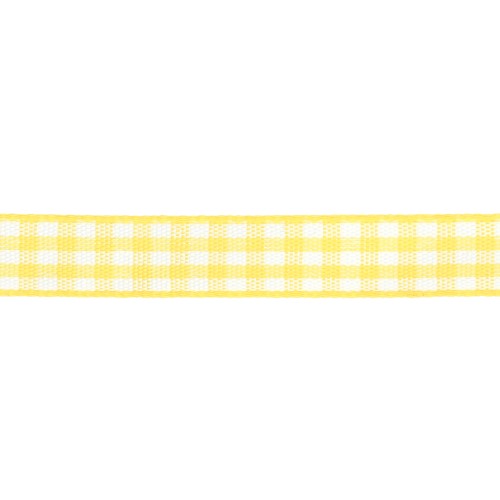 10 mm polyester gingham ribbon - Yellow - White x1m