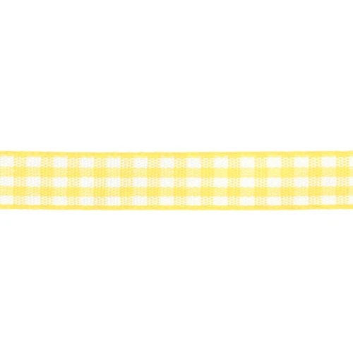 10 mm polyester gingham ribbon - Yellow - White x1m