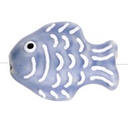 Ceramic fish bead 27x20 mm - Blue jean - White x1