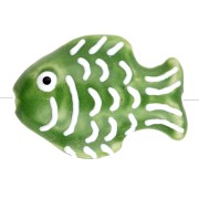 Ceramic fish bead 27x20 mm - Green - White x1