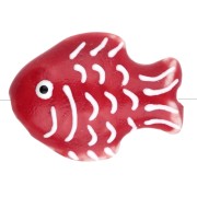 Ceramic fish bead 27x20 mm - Red - White x1