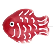 Ceramic fish bead 27x20 mm - Red - White x1