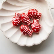 Ceramic fish bead 27x20 mm - Red - White x1
