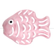 Ceramic fish bead 27x20 mm - Light pink - White x1
