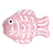 Ceramic fish bead 27x20 mm - Light pink - White x1