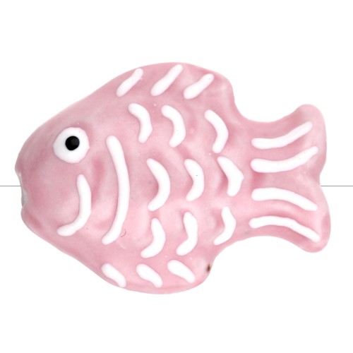 Ceramic fish bead 27x20 mm - Light pink - White x1