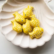 Ceramic fish bead 27x20 mm - Yellow - White x1