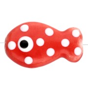Ceramic fish bead 19x11.5 mm - Red - White x1