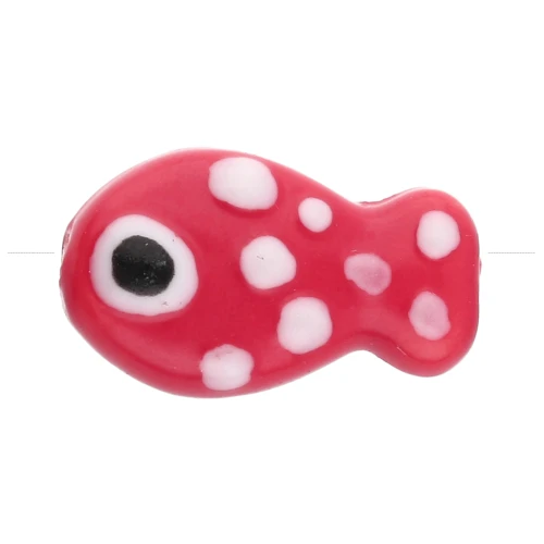 Ceramic fish bead 19x11.5 mm - Red - White x1