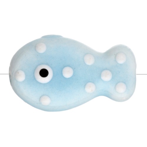 19x11.5 mm ceramic fish bead - Sky blue - White x1