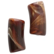 Curved tube beads 29x14 mm in opaque acrylic - Marbled Dark Brown - Beige x10