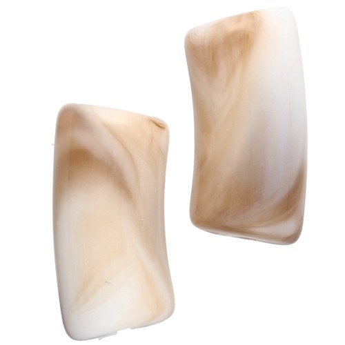 Curved tube beads 29x14 mm in opaque acrylic - Marbled Beige - Brown x10