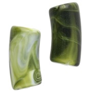 Curved tube beads 29x14 mm in opaque acrylic - Marbled Dark Green - White x10