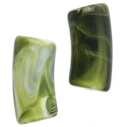 Curved tube beads 29x14 mm in opaque acrylic - Marbled Dark Green - White x10