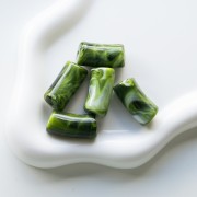 Curved tube beads 29x14 mm in opaque acrylic - Marbled Dark Green - White x10