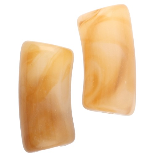 Curved tube beads 29x14 mm in translucent acrylic - Marbled Amber - White x10