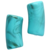 Curved tube beads 29x14 mm in opaque acrylic - Marbled Turquoise - Brown x10