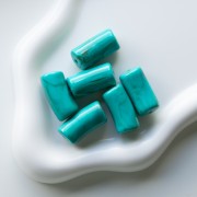 Curved tube beads 29x14 mm in opaque acrylic - Marbled Turquoise - Brown x10