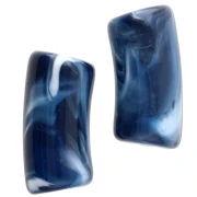 Curved tube beads 29x14 mm in opaque acrylic - Marbled Dark Blue - White x10