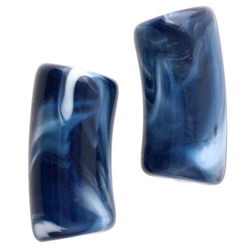 Curved tube beads 29x14 mm in opaque acrylic - Marbled Dark Blue - White x10