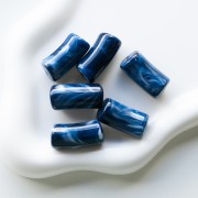 Curved tube beads 29x14 mm in opaque acrylic - Marbled Dark Blue - White x10
