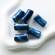 Curved tube beads 29x14 mm in opaque acrylic - Marbled Dark Blue - White x10