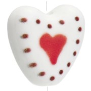 Ceramic heart bead 14.5 mm - Heart motif - White - Red x1