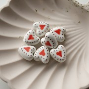 Ceramic heart bead 14.5 mm - Heart motif - White - Red x1