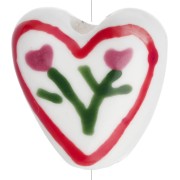 14 mm ceramic heart bead - flower motif - White - Red x1|raw }}