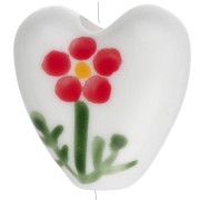 Ceramic heart bead 15 mm - flower motif - White - Red x1|raw }}