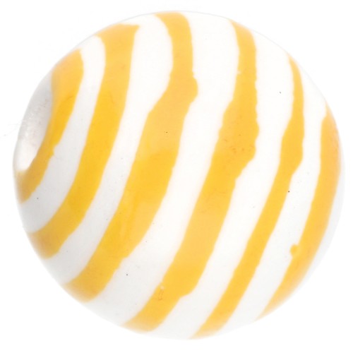 Round striped ceramic beads 12 mm - White - Yellow x4