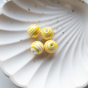 Round striped ceramic beads 12 mm - White - Yellow x4