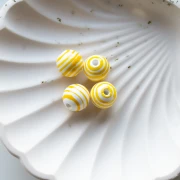 Round striped ceramic beads 12 mm - White - Yellow x4