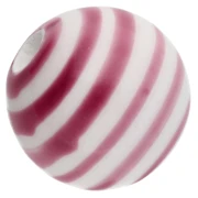 Round striped ceramic beads 12 mm - White - Old pink x4