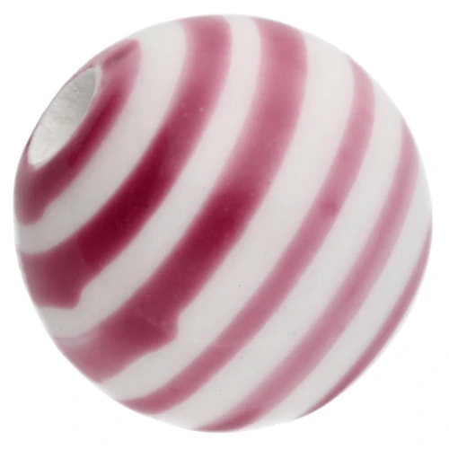 Round striped ceramic beads 12 mm - White - Old pink x4