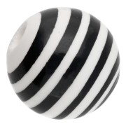 Round striped ceramic beads 12 mm - White - Black x4